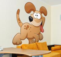 Sticker kinderkamer vrolijk spelende hond - thumbnail