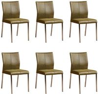 Set van 6 Olijfgroene leren moderne eetkamerstoelen Basic - poot vierkant rvs - Vintage Leer Olive (olijfgroen leer) - thumbnail