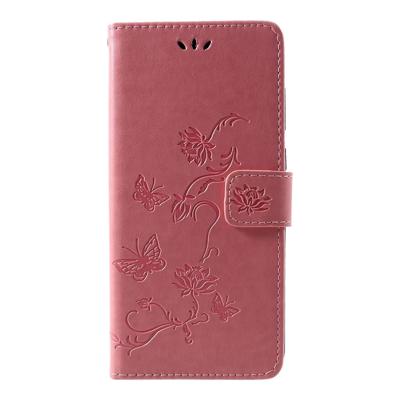 Shop4 - Samsung Galaxy A9 (2018) Hoesje - Wallet Case Vlinder Patroon Licht Roze