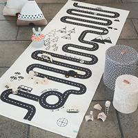 OYOY Mini Adventure Rug - lange speelmat voor de kinderkamer met straat - kindertapijt voor jongens en meisjes - lengte 180 cm I katoen