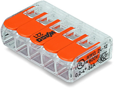 Wago 221-415 Verbindingsklem Compact | 5 Kabel Aansluiting - Montageklem