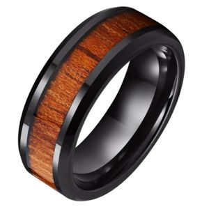 Wolfraam heren ring Tom Jaxon zwart Glans Palissander Inlay-21mm