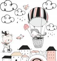 Muursticker - Dieren, ballonnen, wolken, sterren - thumbnail