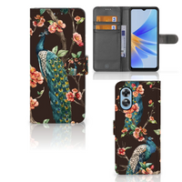 OPPO A17 Telefoonhoesje met Pasjes Pauw met Bloemen - thumbnail