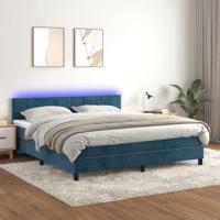 vidaXL Boxspring Met Matras en LED - Fluweel Donkerblauw 160x200 cm, Tweepersoonsbed, Slaapmeubel