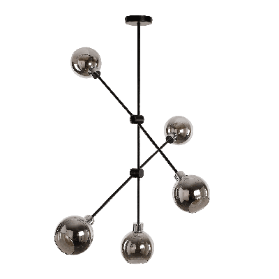 Hanglamp Enrico 5 lichts zwart/chroom fume glas