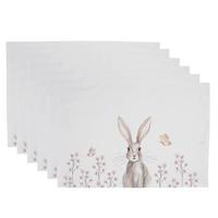 Clayre & Eef Placemats Set van 6 48x33 cm Wit Bruin Katoen Rechthoek