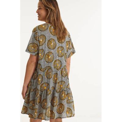 Zhenzi jurk JUNO 865 met all over print oranje/grijs Zhenzi jurk JUNO 865 met all over print oranje/grijs