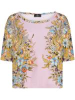 ETRO T-shirt met bloemenprint en boothals - Roze