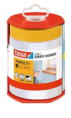 tesa Easy Cover Perfect+ Dispenser M - 2-in-1 beschermfolie met washi tape en dispenser - voor strakke, precieze randen - met afdekfolie -,33m x 55cm,transparent