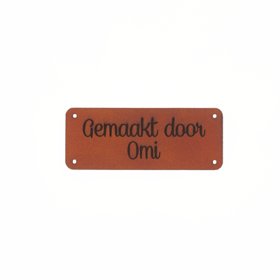 Leren label 'Gemaakt door Omi' 20x50mm - 3 stuks