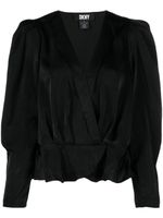 DKNY pleat-detail satin-finish blouse - Noir