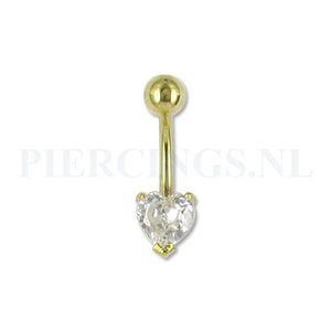 Navelpiercing goudkleurig hart kristal