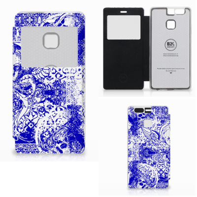 Book Cover Huawei P9 Angel Skull Blauw