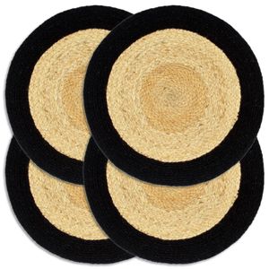 Placemats 4 st 38 cm jute en katoen natuurlijk en zwart