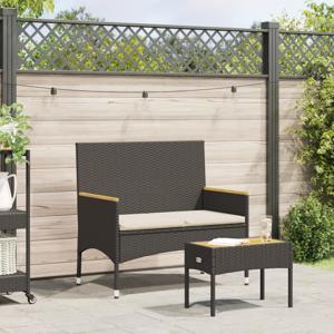 Tuinbank 2-zits met kussens en tafel poly rattan zwart