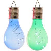 2x Buiten/tuin LED blauw/groen peertjes solar verlichting 14 cm - thumbnail