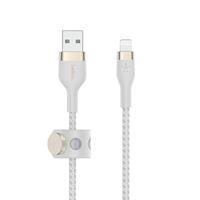 Belkin BoostCharge Pro Flex gevlochten USB Type A/Lightning-kabel (2 m), MFi-gecertificeerde laadkabel voor iPhone 14/14 Plus, 13, 12, Pro, Max, mini, SE, iPad en meer – Wit