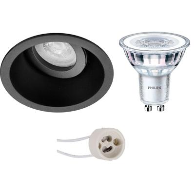 LED Spot Set - Pragmi Zano Pro - GU10 Fitting - Inbouw Rond - Mat Zwart - Kantelbaar - Ø93mm - Philips - CorePro 827 36D - 3W - Warm Wit 2700K - Dimbaar