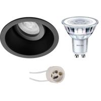 LED Spot Set - Pragmi Zano Pro - GU10 Fitting - Inbouw Rond - Mat Zwart - Kantelbaar - Ø93mm - Philips - CorePro 827 36D - 3W - Warm Wit 2700K - Dimbaar