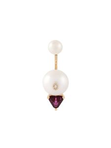 Delfina Delettrez boucle d'oreille "Trillion" en or 18ct, diamant et perle - Rouge