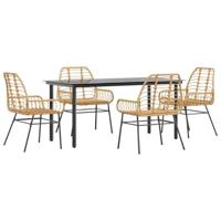 vidaXL 5-delige Tuinset poly rattan glas bruin, buiten eetset, tuinmeubelen, tuin eettafel en stoelen, patio eetkamer set, buiten eettafel en stoelen