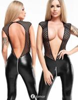 * 7-HEAVEN Zwart wetlook catsuit
