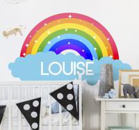 Muurstickers tekeningen Regenboogwolken met naam - thumbnail