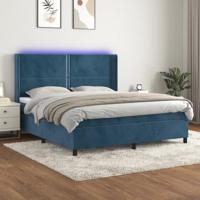 vidaXL Boxspring met matras en LED fluweel donkerblauw 180x200 cm, bed, boxspringbed, tweepersoonsbed, slaapmeubel, boxspring bed, bed met matras