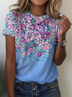 Floral Crew Neck Casual Short sleeve T-Shirt - thumbnail