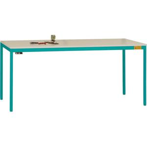 Manuflex LD1913.5021 ESD ESD-werktafel UNIDESK met rubber schijf, onderstel waterblauw RAL 5021, bxdxh = 1600 x 800 x 720-730 mm Waterblauw