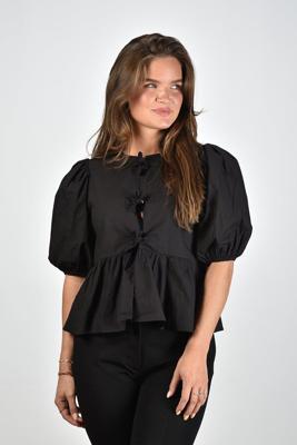 Ganni blouse Poplin Peplum met strikjes zwart Ganni blouse Poplin Peplum met strikjes zwart
