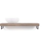 Looox Wooden Base Shelf solo 140 cm, eiken old grey, handdoekhouders geborsteld rvs