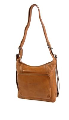 Ruime dames schoudertas VAJEN Wax Pull up cognac