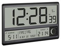TFA Dostmann digitale XL radiogestuurde wandklok, 60.4524.01, met zonsopgang en zonsondergang, alarm, grote cijfers, maanfasen, geruisloos (zwart)