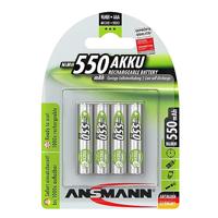 ANSMANN Accu AAA 550 mAh NiMH 1,2 V (4 stuks) - oplaadbare potloodbatterijen AAA, maxE geringe zelfontlading voor jarenlang gebruik