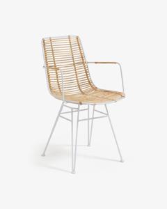 Kave Home Kave Home Eetkamerstoel Tishana wit synthetic wicker/rattan met armleuning,