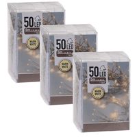 3x Kerstverlichting op batterij warm wit 50 lampjes   -