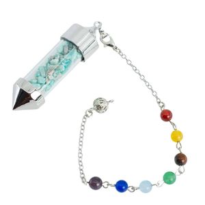 Pendel Edelsteen Amazoniet Capsule met 7 Chakra Kralenketting