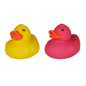 Badeendjes - rubber - 2 stuks - geel en roze - 5 cm - kunststof - bad speelgoed