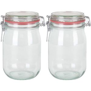 2x Weckpotten/inmaakpotten 1000 ml/1 liter met beugelsluiting