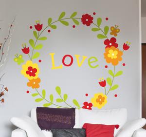 Sticker cirkel bloemen love