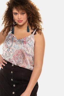 Ulla Popken Top, paisleydessin, V-hals, spaghettibandjes - Grote Maten