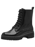 MARCO TOZZI Enkellaarsjes voor dames met veters met blokhak met ritssluiting, zwart (patent), 36 EU