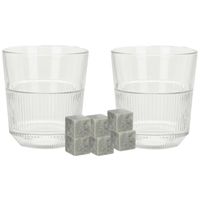 Luxe whiskyglazen set 4x stuks 270 ml met 9x whisky ijsblokstenen