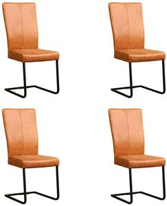 Set van 4 Cognac leren industriële eetkamerstoelen Dare - poot vierkant zwart - Vintage Leer Cognac (cognac leer)