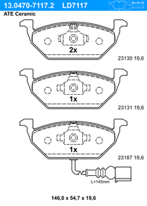 Remblokkenset, schijfrem ATE Ceramic ATE, u.a. fÃ¼r Seat, VW, Skoda, Audi