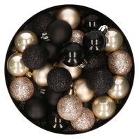 28x stuks kunststof kerstballen parel/champagne en zwart mix 3 cm   -