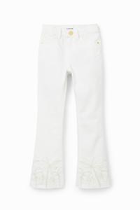 Lange flared jeans met borduursels - WHITE - 7/8