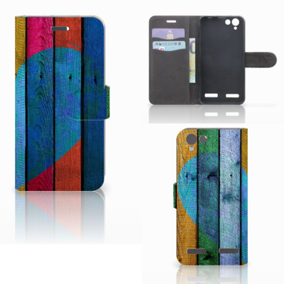Lenovo Vibe K5 Book Style Case Wood Heart - Cadeau voor je Vriend